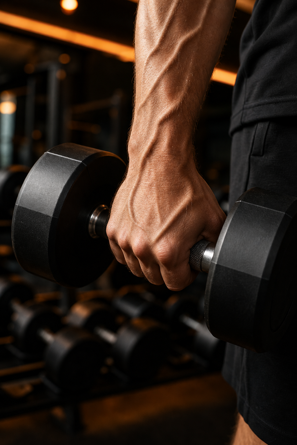 Man holding dumbbell for strength and hardness